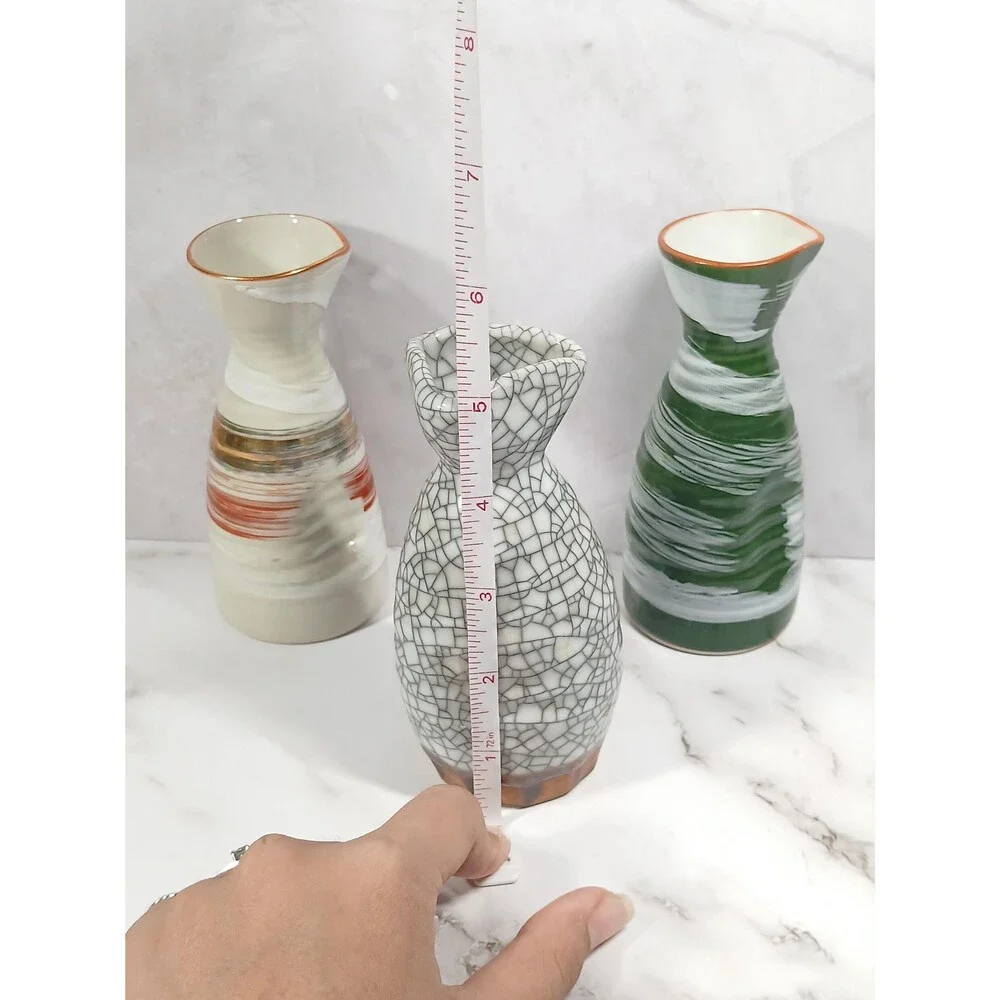 Vintage Japanese Porcelain Sake Bottle Set – Hand-Glazed Crackle & Brush Finish